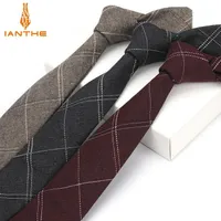 Ianthe 6 cm erkek takım elbise kravat klasik erkekler ekose kravat resmi iş il ilimler kravatlar erkek pamuk sıska ince dar bağlar cravat1