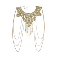 Chains Women Gold Tassels Bikini Crossover Harness Waist Belly Body Chain Necklace Flower Floral Guipure Collar Lace Trim Embroidered1