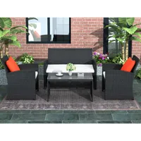 Topmax 4 stuks Outdoor Patio Set All-Weather Rattan Loveseat en stoelen met gehard Glas Tabletop Gediende zitplaatsen voor Tuin L232A