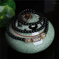 Tenis favorito 6 mm obsidiana brazalete budista buddhist meditación 108 perlas de oración Mala Collar1