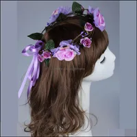 Wedding Hair Jewelry Est Headband Kids Party Floral Garlands With Ribbon Adjustable Flower Crown Rose Wreath Accessories Drop Delivery 2021