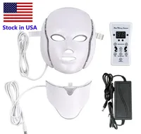Stock en EE. UU. 7 Color Máscara LED Terapia Luz Face Máquina de belleza LED Máscara de cuello facial con microcorriente Rejuvenecimiento de la piel LED Envío gratis
