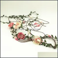 Wedding Hair Jewelry Women Rose Flower Wreath Headband Party Floral Garlands Headdress Adjustable Rattan Accessories Drop Delivery 2021 S7Go