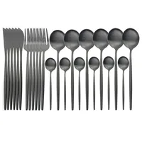 Jankng 24pcs черные матовые матовые столовые приборы набор из нержавеющей стали посуда нож вилка ложка ужин кухня столовая посуда 211223