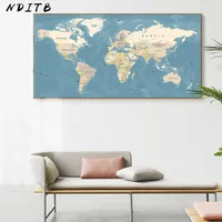 Mapa del mundo Imagen decorativa Cartel de la vendimia de la lona Nordic Wall Art Print Tamaño de gran tamaño Pintura Moderno Estudio de la oficina Decoración de la sala Z1202