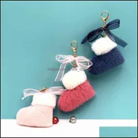Keychains Fashion Accessories Keychain Christmas Boots Key Chain Lovely Bow Bag Pendant Cartoon Plush Car Gift Drop Delivery 2021 Rwqg8