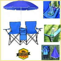 Doppi sedia da esterno a 2 posti pieghevole con ombrellone rimovibile portatile ombrello da picnic da picnic da campeggio da campeggio tavolo da spiaggia e borsa da trasporto