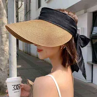 Sombrero de la paja de gran tamaño Mujeres arqueamiento de las mujeres Visera de verano Cap de paja 2022 Fashion Fishing Hat Bob Vacío Top Panamá Hats G220301