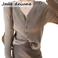 Женские вязаные тройники Джейн Deiune 2021 осень зима женщины кардиган теплый вязаный свитер повседневная куртка карманная вышивка мода пальто леди Lo