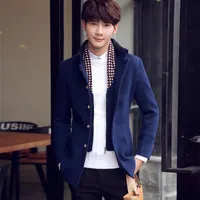 Erkek Suit Blazers Kore Moda Gevşek Sonbahar Sahte İki Parça Takım Orta Uzun Gündelik Gençlik Yakışıklı Yün Palto Boy