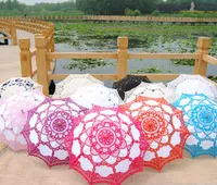 New 38" Vintage Cotton Lace Parasols Craft Wedding Flower Embroidery Umbrella Girl Parasol 11 Colors