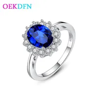 Cluster ringen oekdfn luxe 100% 925 sterling zilveren ring voor vrouwen shinny saffier edelsteen bruiloft verloving sieraden vrouwelijk bijoux