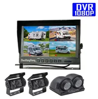 4x AHD 1080p Car Side Rear View Backup Camera 4Pin with 9 inch IPS 4CH Split Reverse Monitor DVR SD Recording For Bus Truck RV 5th Camper