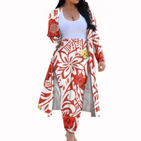 Frauen samoan polynesian plumeria blume drucken stromanzüge mode dünne dünne gardigan lange hose zwei stücke kleidung anzug