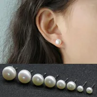 4/6/8 / 10mm Simple Lovely White Button Pearl Earring 925 Sterling Silver Post Pin Natural Freshwater Stud Earrings Women