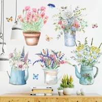 Fiore creativo Adesivi murali in vaso per soggiorno Camera da letto Baseboard Decalcomanie murali rimovibili Art Home Decor Plant Sticker X0703