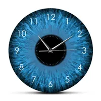 Niebieskie oczy Iris Optician Wall Clock Weird Macro Gady Zbocze Oko Zaprojektowany Home Decor Zegar Eye Doctor Oftalmology Prezenty H1104