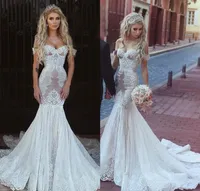 Dorywczo sukienki Gorgeous Sheer Neck Aplikacja Syrenka Sukienka Bridal Vestido de Noiva Długie Koronki Suknie Ślubne Off Ramię Romantyczna Suknia