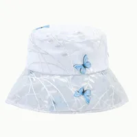 Berets Embroidered Bucket Hat Women's Mesh Summer Lightweight Breathable Korean Three-dimensional Butterfly Sun Wild Basin