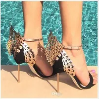 Hot Sale-Sophia Webster Evangeline Bridal Shoes Plus Size 42 Genuine leather Pink Glitter Women Butterfly Sandals SIL
