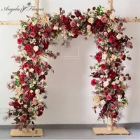 Artificial flower row burgundy wine red colorful wedding arch background party props stage decor floral wall table flower ball Q0826