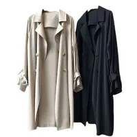 Frauen Casual Doppel Breasted Trench Coats Einfache Klassische Langmantel Weibliche Chic Windjacke Mode Fall / Herbst Mantel
