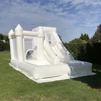 Casa de salto de diapositivas para niños para niños Casa de rebote inflable blanco con pelota Pits Bouncy Castle Casas de jersey para la diversión al aire libre