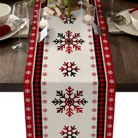 Weihnachten rote Gitter Schneeflocke Tischläufer Hochzeit Dekor Tischflagge Weihnachtsdekorationen für Home Tischtuch 211130