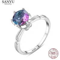Cluster anneaux Sanyu authentique 925 Sterling Silver Rainbow Fire Mystic Solid Topaz Gemstone Ring For Women Engagement Bijoux Fine