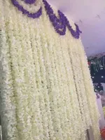 Dekorative Blumen Kränze 2 Meter lange elegante weiße künstliche Seidenblume Wisteria Rebe Hortensie Rattan für Hochzeitsdekorationen Requisiten