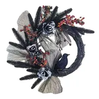 Door Wreath Decoration Halloween Front Black crow Balls Party Accessory Props Black Festival Feather Crown QW Q0812
