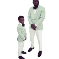 2022 Ring Bearer Boy's Formal Wear Tuxedos Two Button Children Wedding Suits Party Kids Boy Set (Mint Jacket+Ivory Pants)