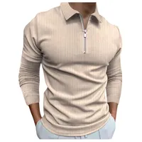 Mäns Casual Shirts Jaycosin Zipper Turn-down Collar Blouse Stripe Polos Skjorta Mode Höst och Vinter Base Chemise Homme