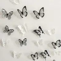Väggklistermärken 18st Svart Vit 3d Crystal Butterfly Sticker Bröllopsdekoration Fjärilar Konstdekaler Vardagsrum Sovrum Inredning