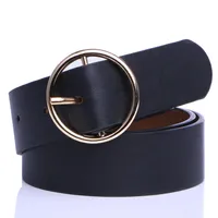 Badinka 2020 Nuovo Designer Round Metal Circle Belt Cintura in vita Ladies ampia Bianco Nero Giallo PU FAUX PELLE PELLE Cinture per le donne Y0909