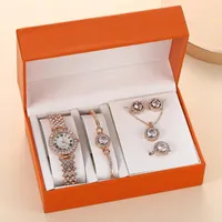 Polshorloges mode temperament luxe boutique set geschenkdoos vol strass horloge armband ring oorbel ketting vrouwen