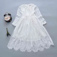 afairytale girls klänning ny spets tjej kläder vit långa ärmar barn prinsessa sommar barn kläder baby flickor klänningar Q0716