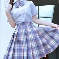 Okul Kız kadın JK Etekler Japon Pileli Üniforma Iki Parçalı Elbise Yüksek Bel A-Line Ekose Etek Kore Tiki Tarzı Yaz Yay Gömlek Kadın Tam Set