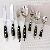 Yemek Takımları Çelik Batı Sofra Set Üç Çivi Bıçak, Çatal ve Kaşık Pratik Bakalit Siyah Kolu Paslanmaz Bıçak