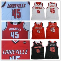 NCAA Louisville Cardinals College Donovan #45 Mitchell Basketball Jerseys Red Black Wit gestikte Mitchell University Donovan Jersey Shirt