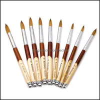 Strumenti per unghie Strumenti Art Salon Salute Bellezza Bellezza 1 PZ Kolinsky Sable Brush Acrilico No. 2/4/16/10/10/10/12/16/18 UV Gel Carving Pen Liquid Powder Di