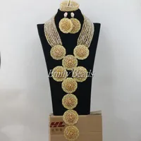 Brincos Colar De Moda Africano Cristal Cristal Beads Bridal Jewelry Set Champagne Nigeriano AMJ879