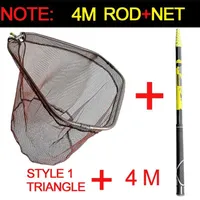 JOSBY 4m 2.1m High Quality Fishing Net Fish Landing Foldable Collapsible Telescopic Pole Handle Durable Mesh 220210