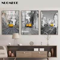 Nordic City Landscape Poster Art Tramway Car Canvas Art Painting Wall Pictures Prints for Living Room Cuadros Decoracion X0726