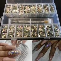 2000pcs mélangez la boîte combo bling AB strass !! 16Shape (125pcs / forme) Kits de strass à ongles à ongles de petite taille Ensemble de diamant B0189