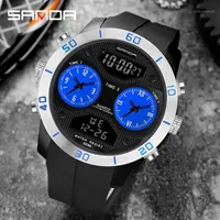 Sanda Mäns Sport Klockor 2021 Luxury Digital Armbandsur Resistant Big Dial Man Quartz Clock Vattentät Dubbel Show Watch Wristwatche Handled