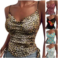 T-shirt das Mulheres 2021 Leopardo Camuflagem Impressão Tops Sexy Elastic Sling Colete Mulheres Sem Mangas Party Club Halter Vestido de Mujer
