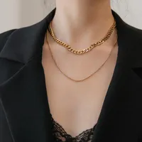 Цепи антиаллергической минималистской нержавеющей стали двойные слои 14K позолоченные звена цепочки Choker Ожерелья для женщин