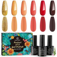Gel Nail Polish Kit 9Pcs Red Yellow Soak Off Geles Nailes Collection with Base Glossy & Matte Gels Top Coat, Gel Nails Polishs Set DIY Manicure Kits for Birthday Gift
