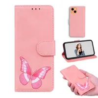 Wydrukuj Butterfly Skin Cześć Skórzany Portfel Przypadki dla iPhone 13 Pro Max 12 Mini 11 XR XS 8 7 6 Identyfikator Karty Slot Holder Magnetyczny Flip Cover Moda Moda Retro Vintage PU Pure
